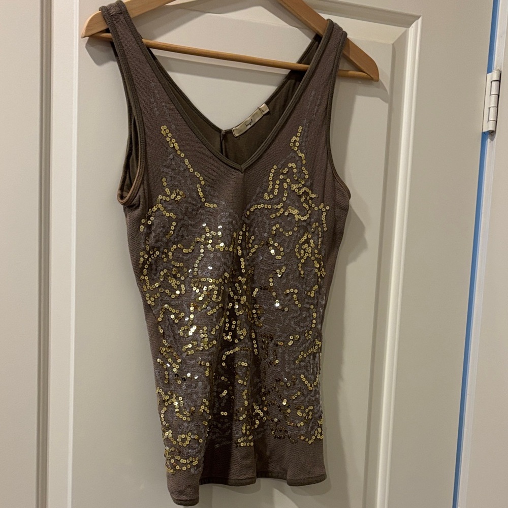Hazel Gold Sequin Brown Tank Top